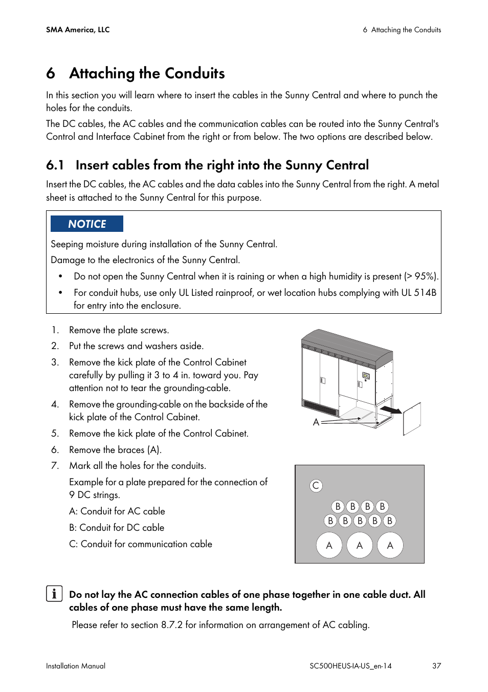 6 attaching the conduits | SMA SC 500HE-US Installation User Manual | Page 37 / 88