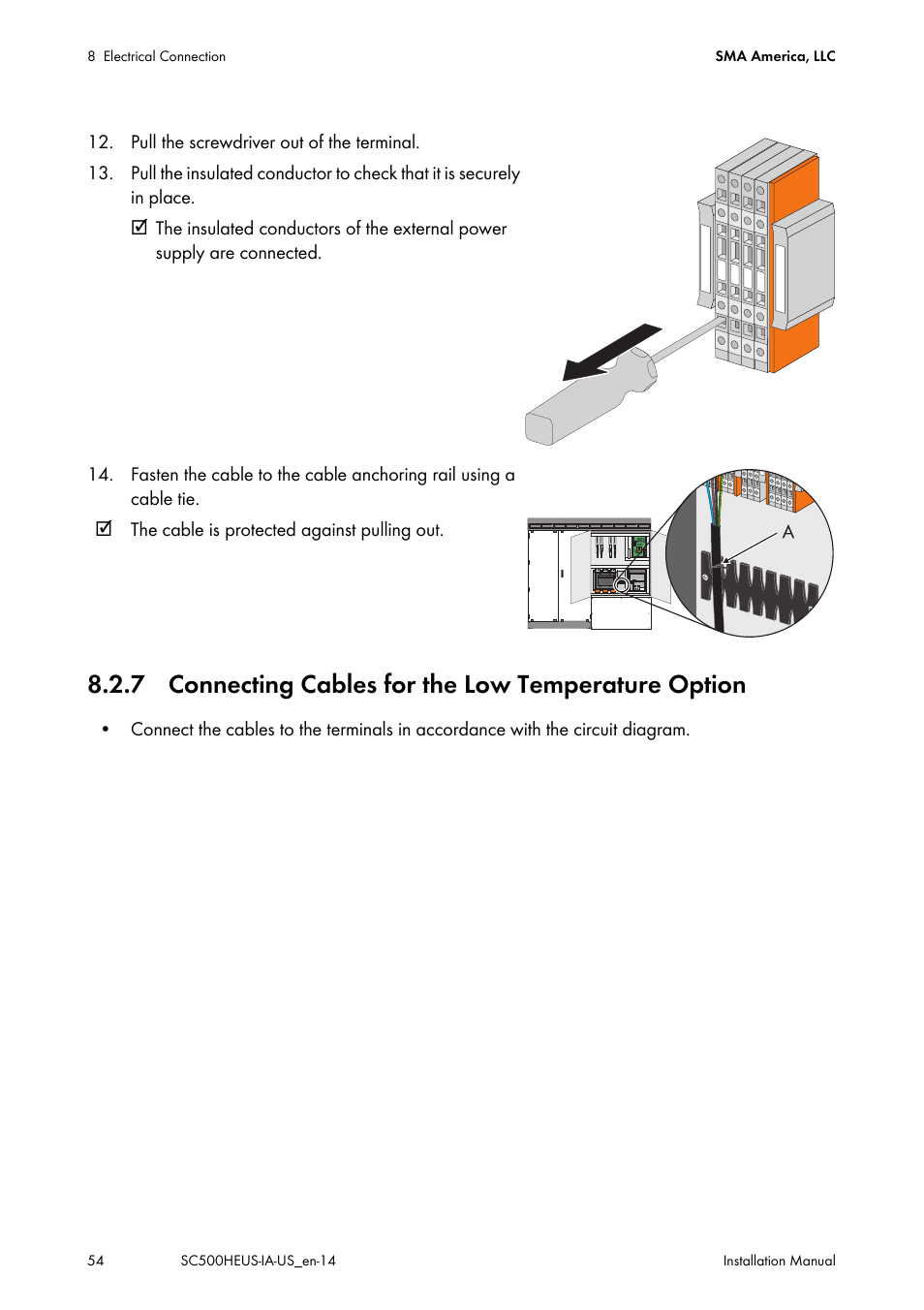 7 connecting cables for the low temperature option | SMA SC 500HE-US Installation User Manual | Page 54 / 88