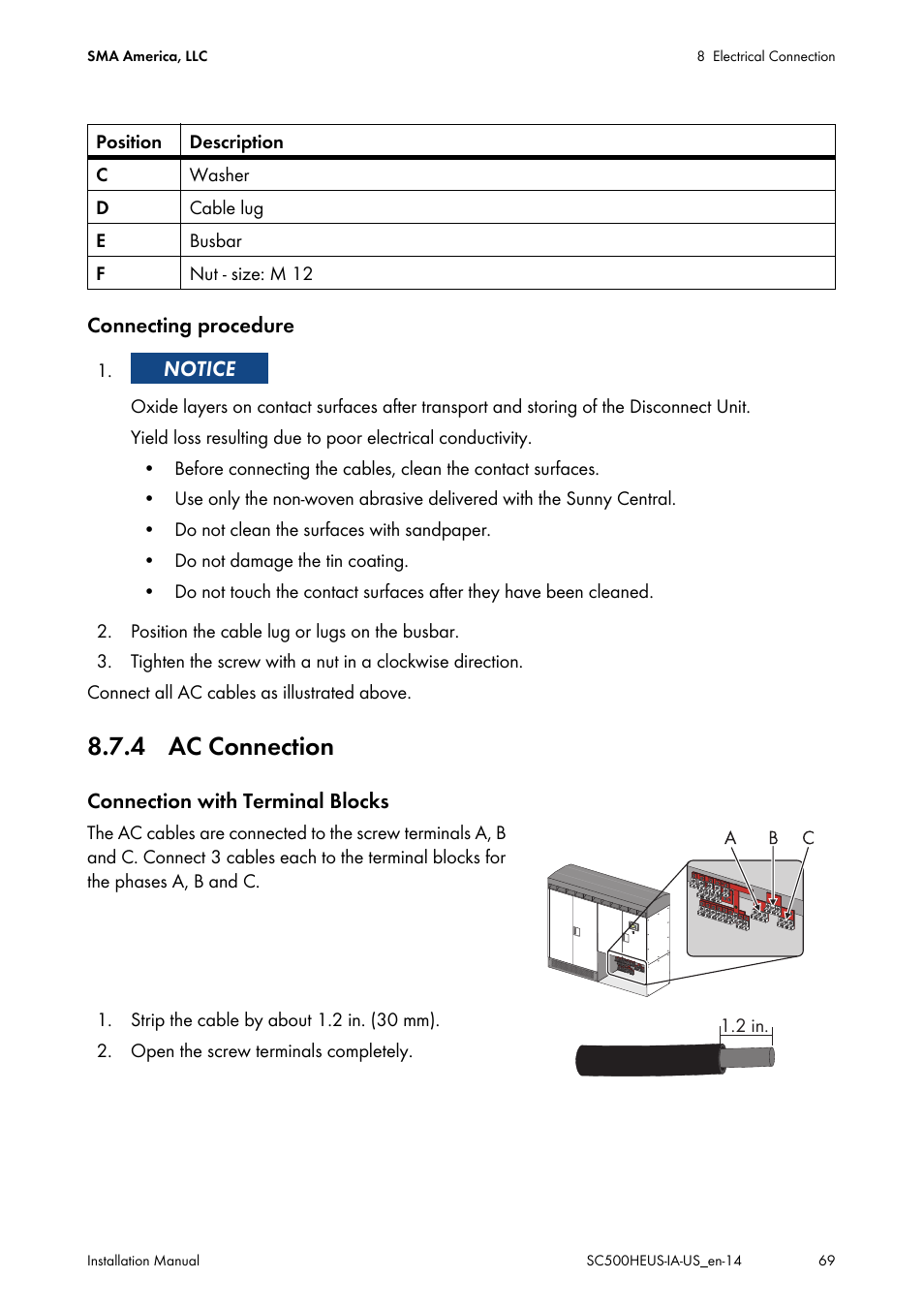 4 ac connection | SMA SC 500HE-US Installation User Manual | Page 69 / 88