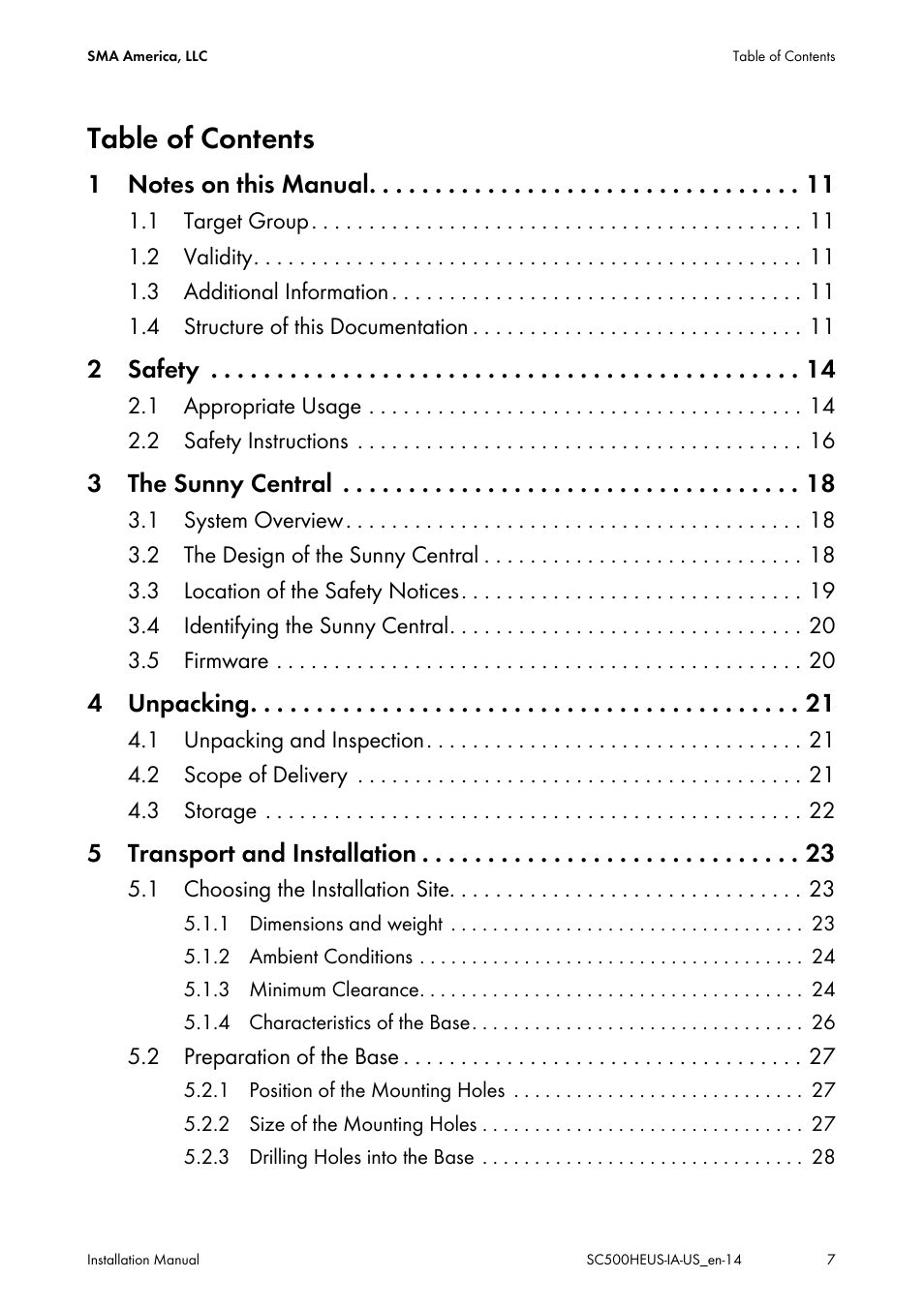 SMA SC 500HE-US Installation User Manual | Page 7 / 88