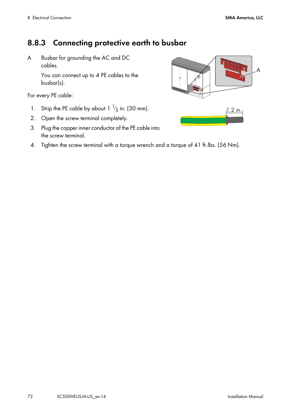 3 connecting protective earth to busbar | SMA SC 500HE-US Installation User Manual | Page 72 / 88