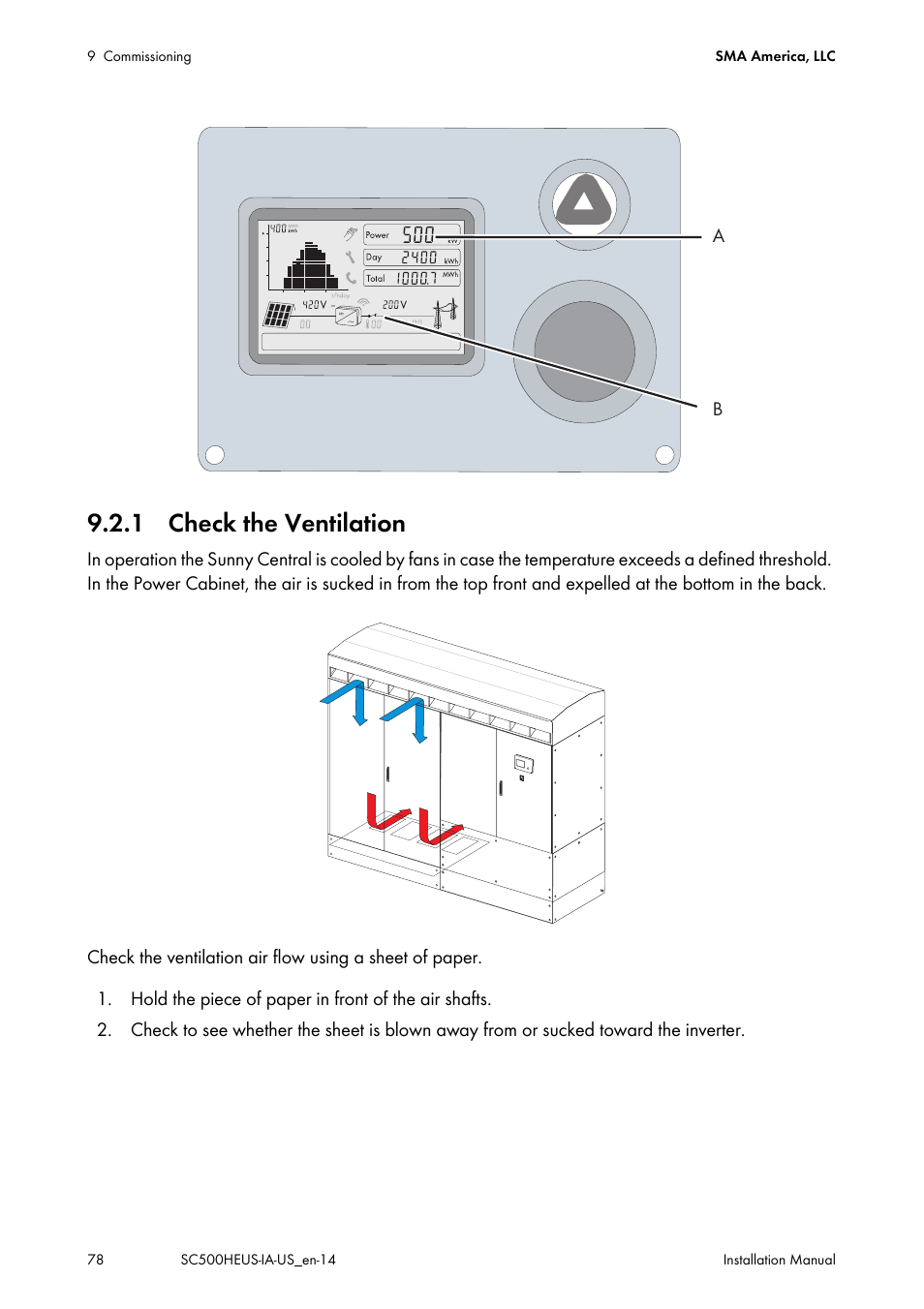 1 check the ventilation | SMA SC 500HE-US Installation User Manual | Page 78 / 88