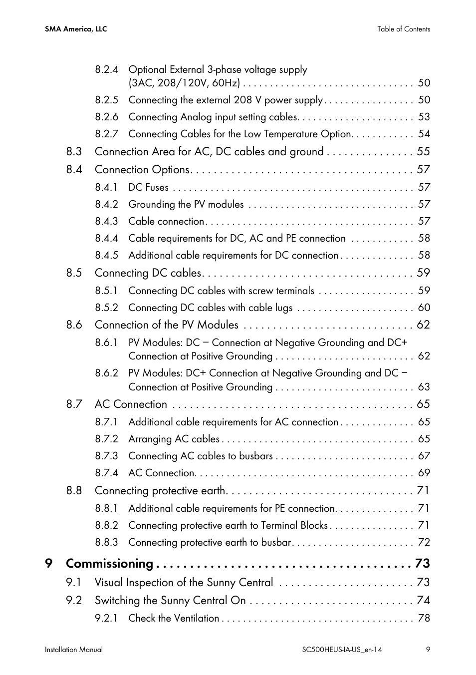 9 commissioning | SMA SC 500HE-US Installation User Manual | Page 9 / 88