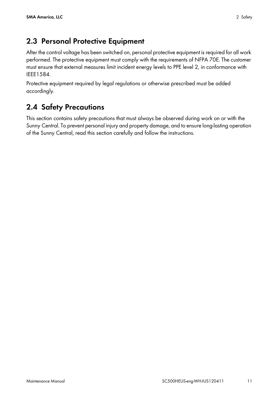 3 personal protective equipment, 4 safety precautions, Personal protective equipment | Safety precautions | SMA SC 500HE-US Maintenance Manual User Manual | Page 11 / 48