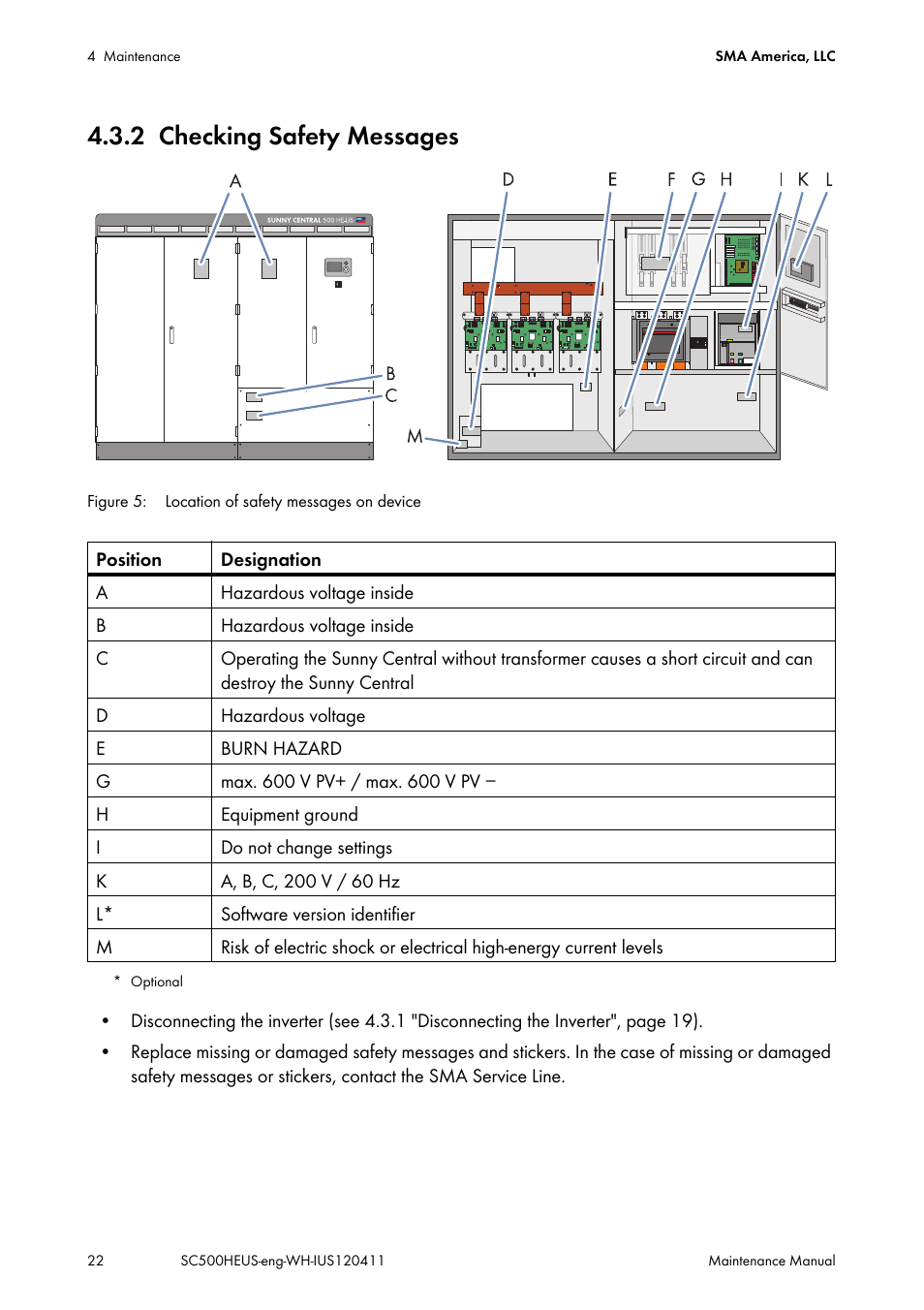 2 checking safety messages, Checking safety messages | SMA SC 500HE-US Maintenance Manual User Manual | Page 22 / 48
