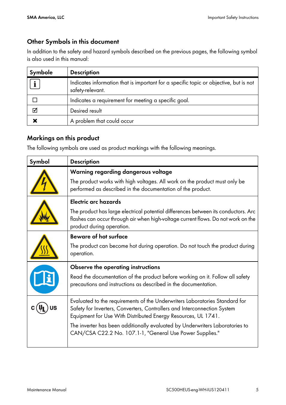 SMA SC 500HE-US Maintenance Manual User Manual | Page 5 / 48