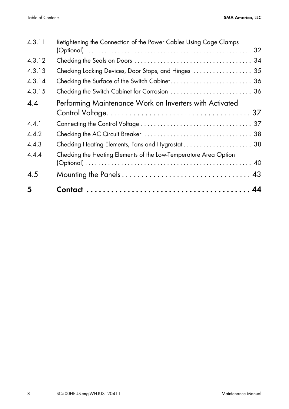 5 mounting the panels 5 contact | SMA SC 500HE-US Maintenance Manual User Manual | Page 8 / 48