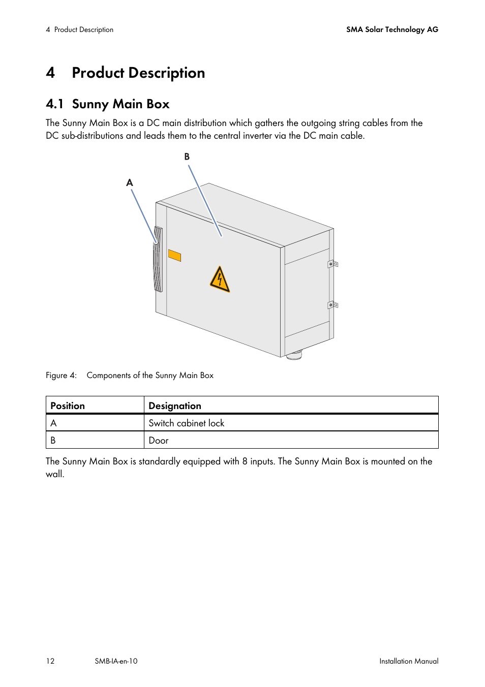 4 product description, 1 sunny main box, Product description | Sunny main box | SMA SMB User Manual | Page 12 / 36
