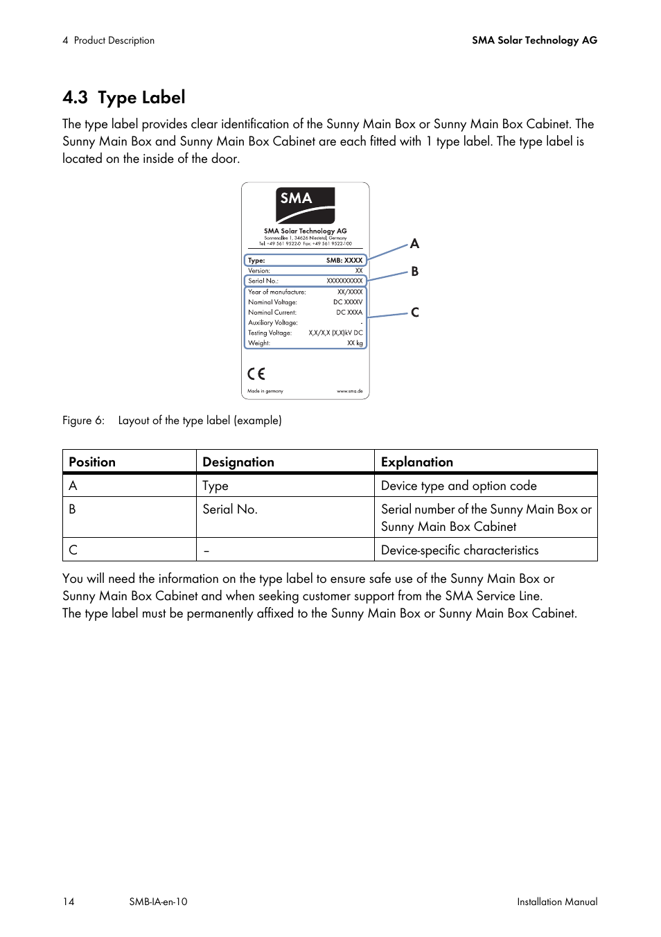 3 type label, Type label | SMA SMB User Manual | Page 14 / 36