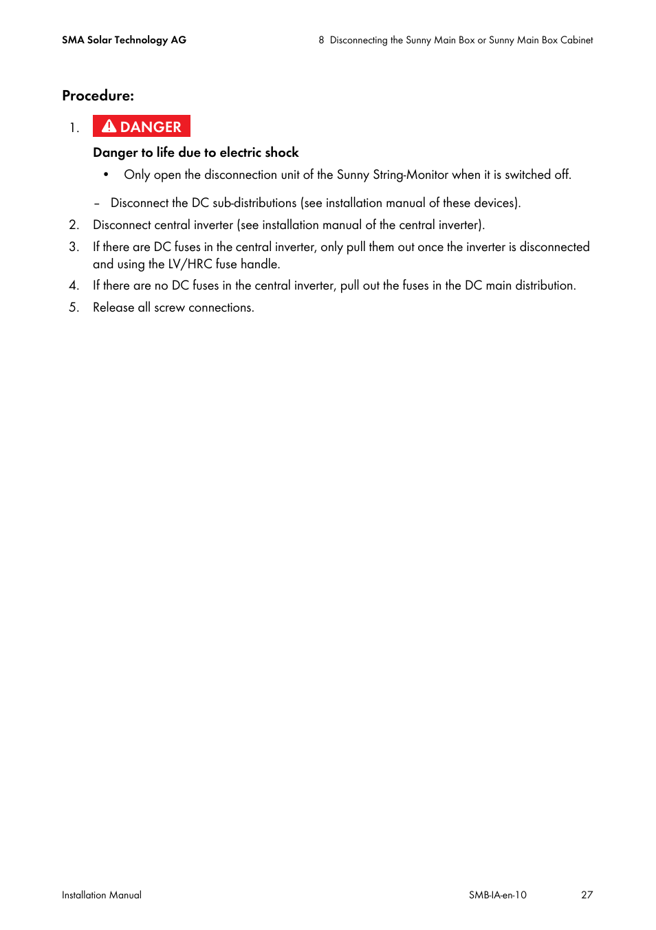 Procedure | SMA SMB User Manual | Page 27 / 36
