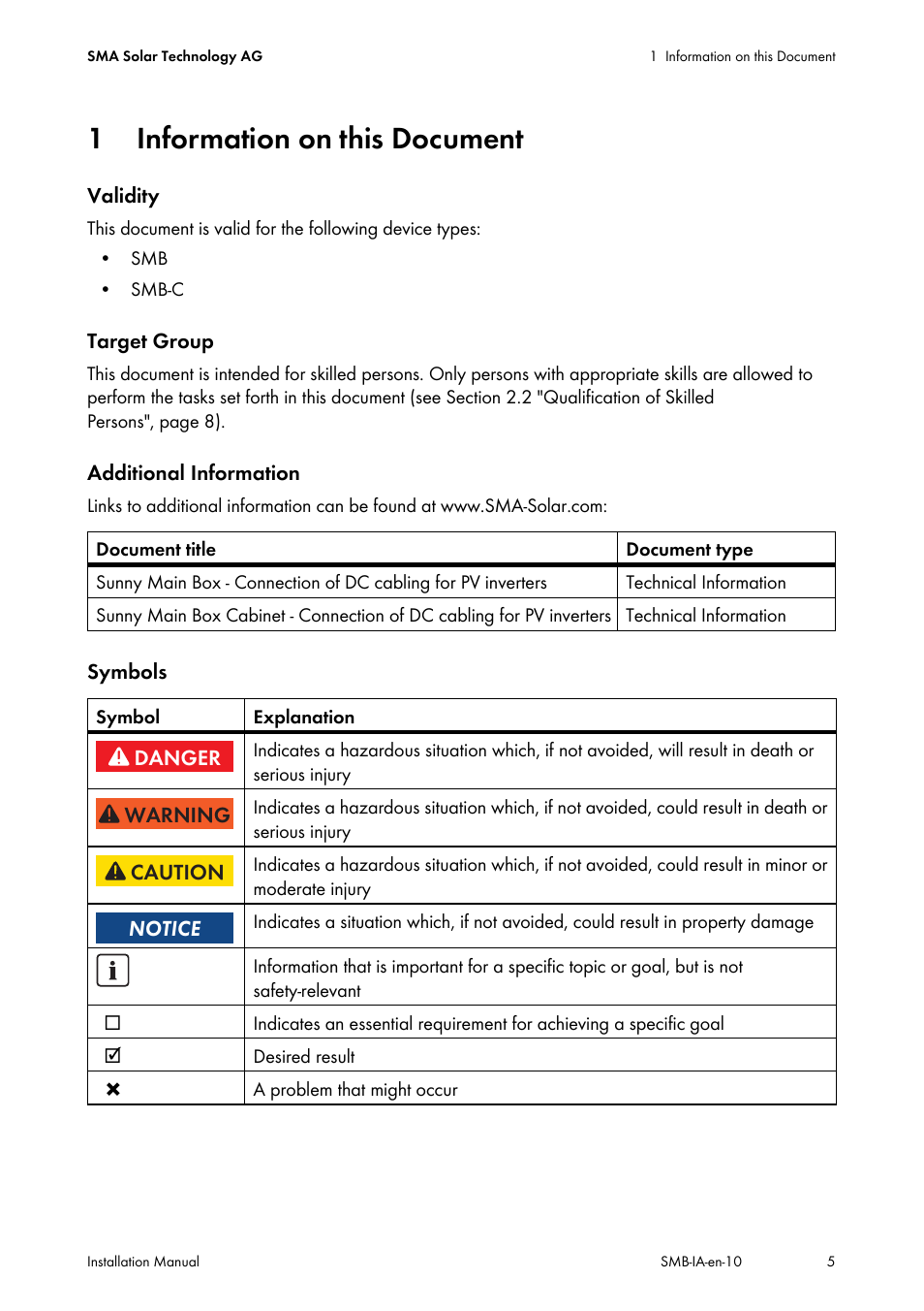 1 information on this document, Information on this document | SMA SMB User Manual | Page 5 / 36