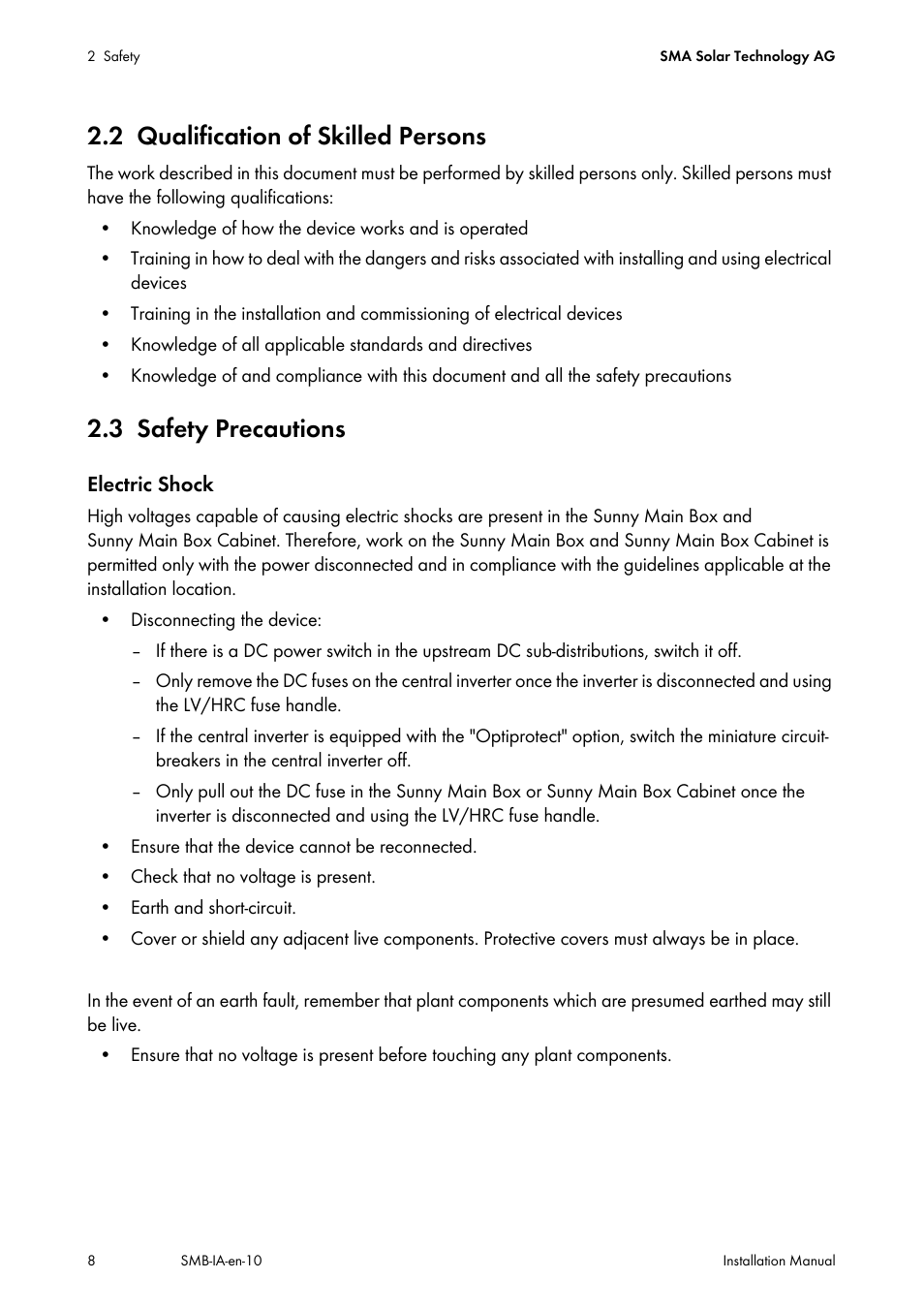 2 qualification of skilled persons, 3 safety precautions, Qualification of skilled persons | Safety precautions | SMA SMB User Manual | Page 8 / 36