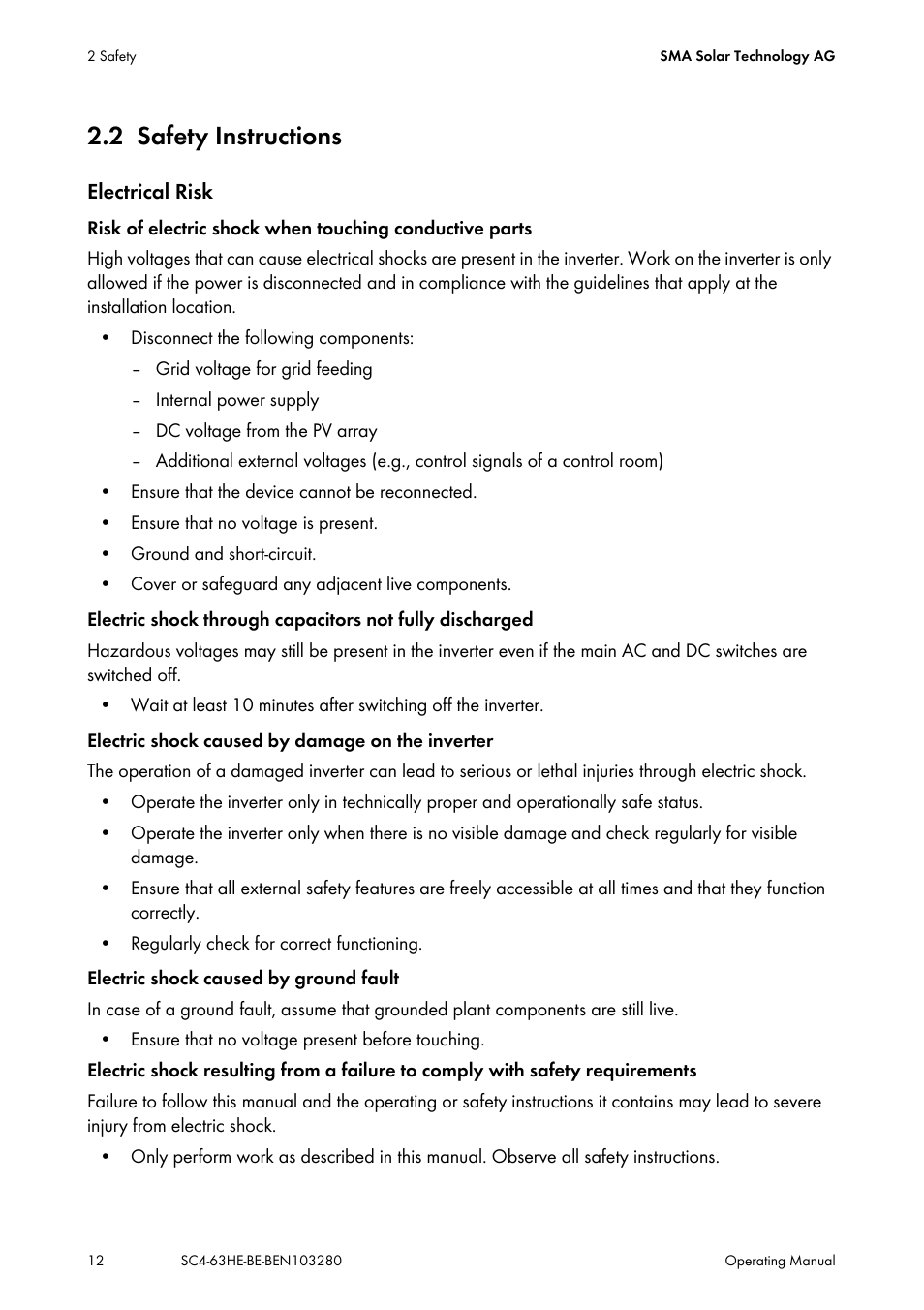2 safety instructions, Safety instructions | SMA SC 400HE User Manual | Page 12 / 104