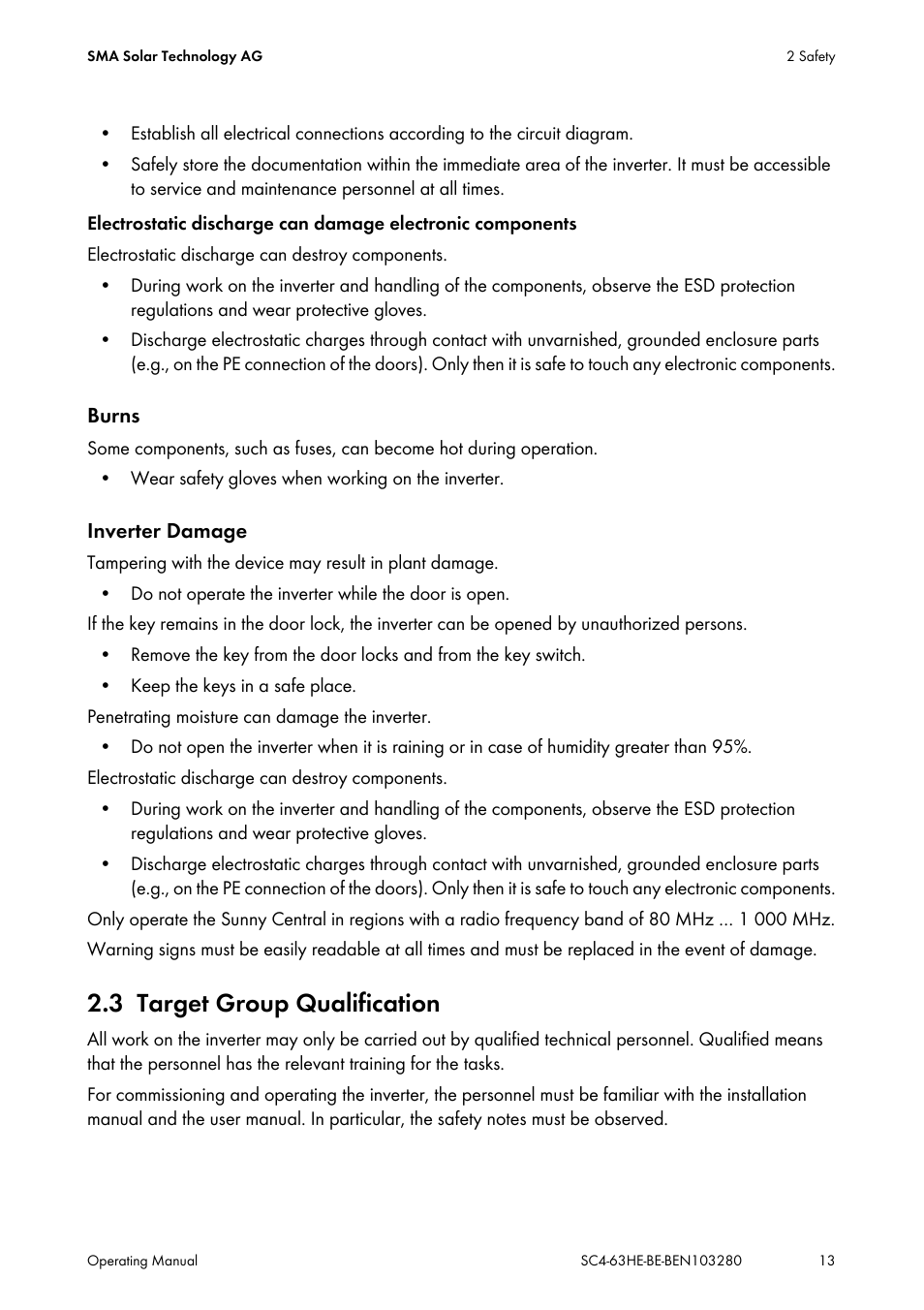 3 target group qualification, Target group qualification | SMA SC 400HE User Manual | Page 13 / 104