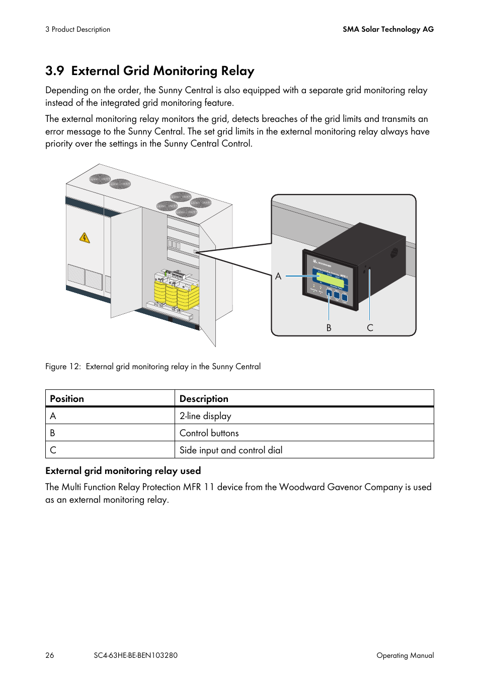 9 external grid monitoring relay, External grid monitoring relay | SMA SC 400HE User Manual | Page 26 / 104