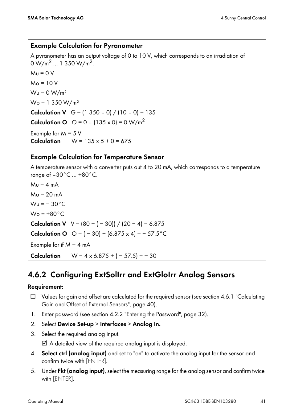 Configuring extsolirr and extgloirr analog sensors | SMA SC 400HE User Manual | Page 41 / 104