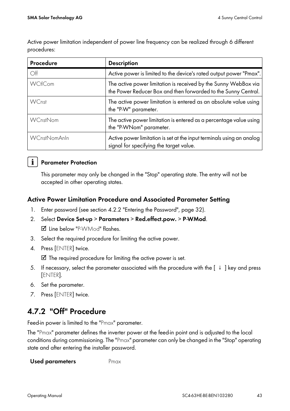 2 "off" procedure, Off" procedure | SMA SC 400HE User Manual | Page 43 / 104