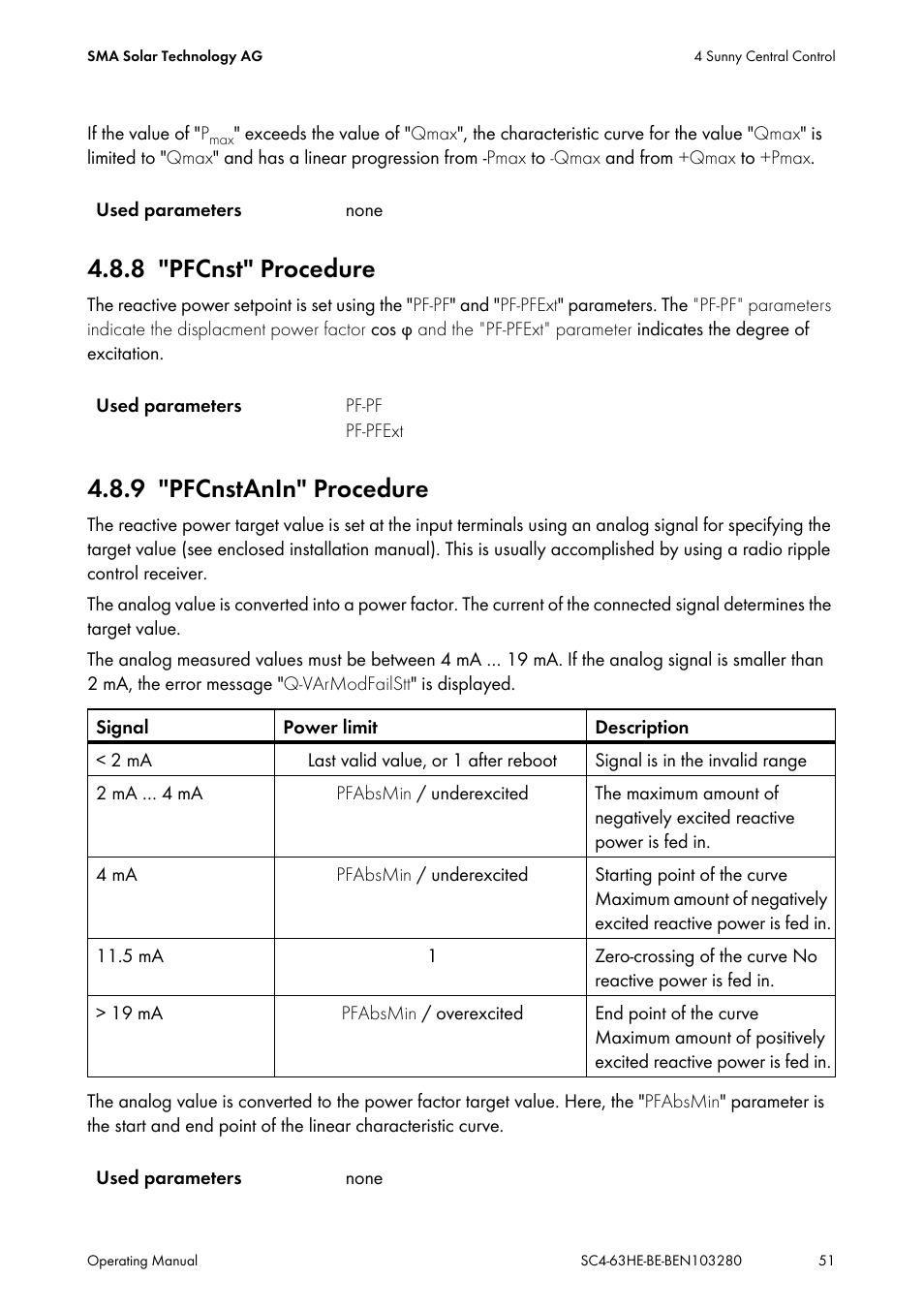 8 "pfcnst" procedure, 9 "pfcnstanin" procedure, Pfcnst" procedure | Pfcnstanin" procedure | SMA SC 400HE User Manual | Page 51 / 104