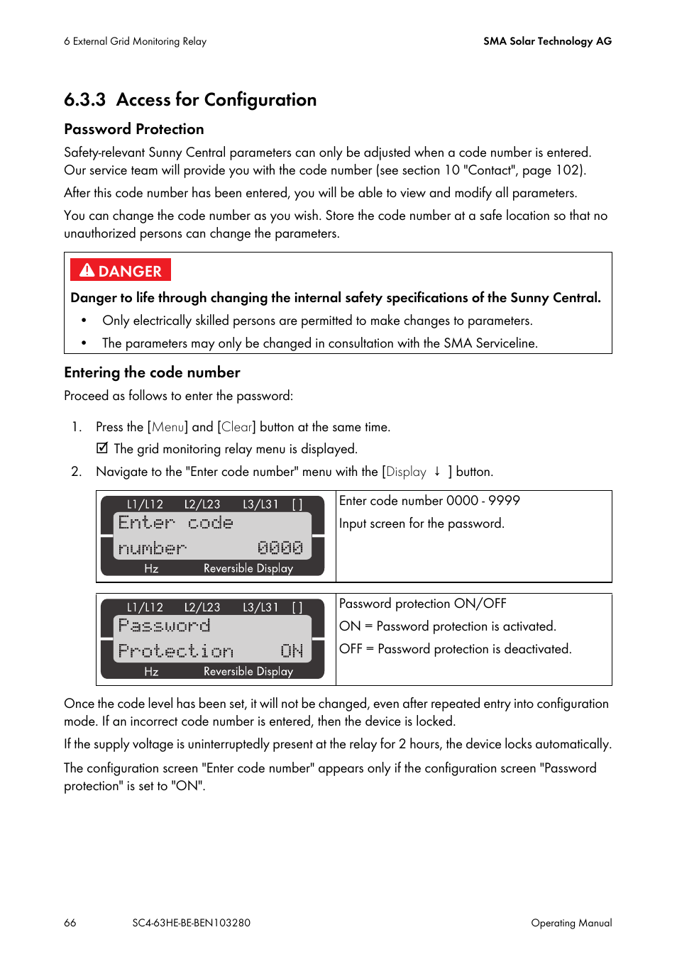 3 access for configuration, Access for configuration | SMA SC 400HE User Manual | Page 66 / 104