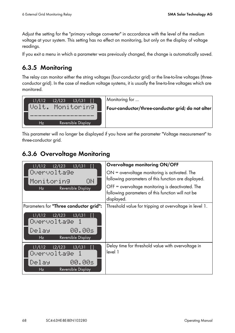 5 monitoring, 6 overvoltage monitoring, Monitoring | Overvoltage monitoring | SMA SC 400HE User Manual | Page 68 / 104