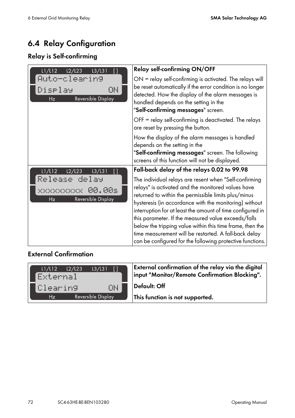 4 relay configuration, Relay configuration | SMA SC 400HE User Manual | Page 72 / 104