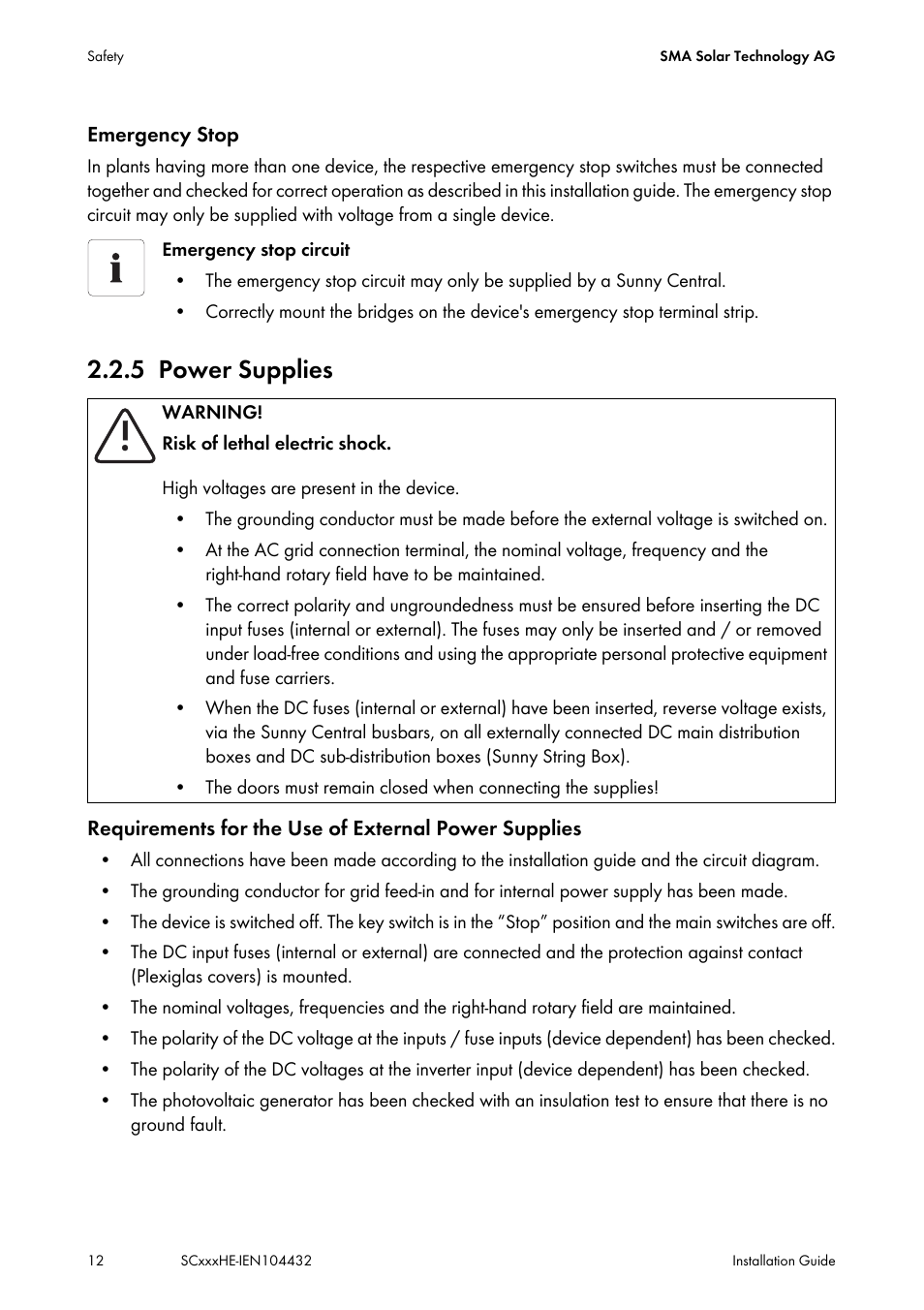 5 power supplies, Power supplies | SMA SC 400HE Installation User Manual | Page 12 / 108