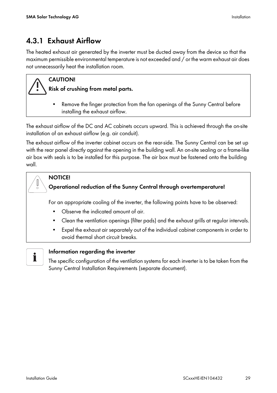 1 exhaust airflow, Exhaust airflow | SMA SC 400HE Installation User Manual | Page 29 / 108