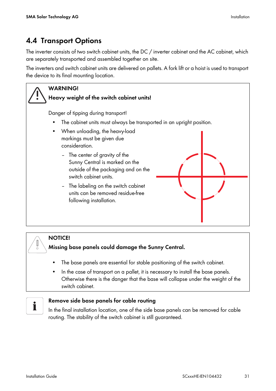 4 transport options, Transport options | SMA SC 400HE Installation User Manual | Page 31 / 108