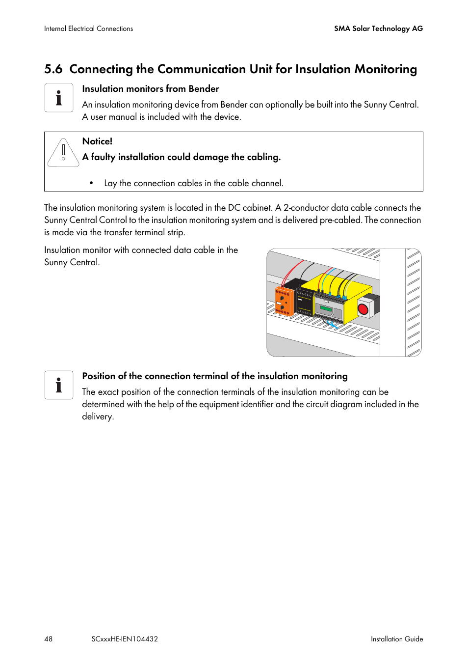 Connecting the communication unit for insulation, Monitoring | SMA SC 400HE Installation User Manual | Page 48 / 108