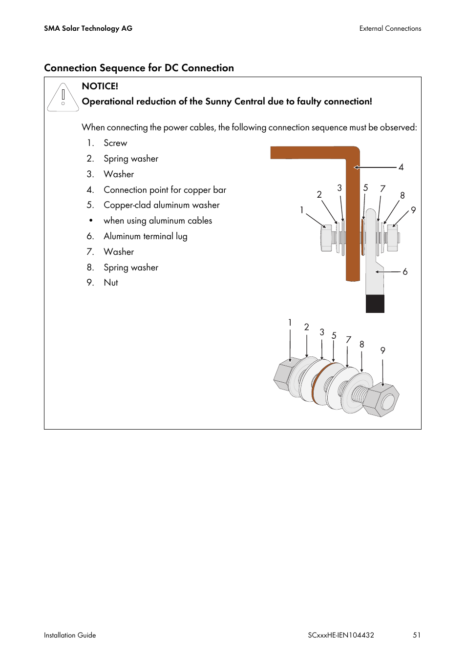 Connection sequence for dc connection | SMA SC 400HE Installation User Manual | Page 51 / 108