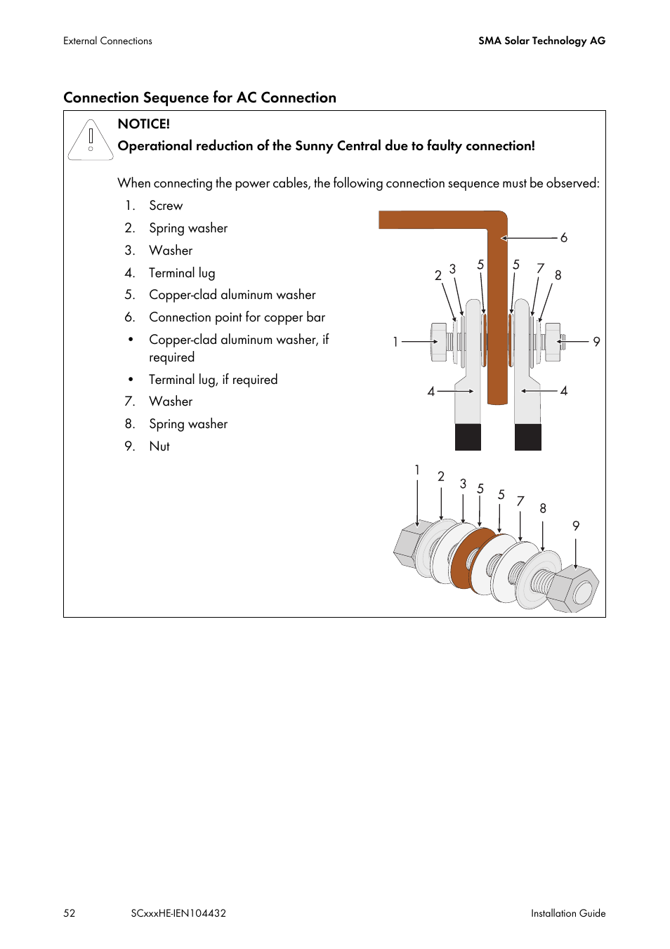 Connection sequence for ac connection | SMA SC 400HE Installation User Manual | Page 52 / 108