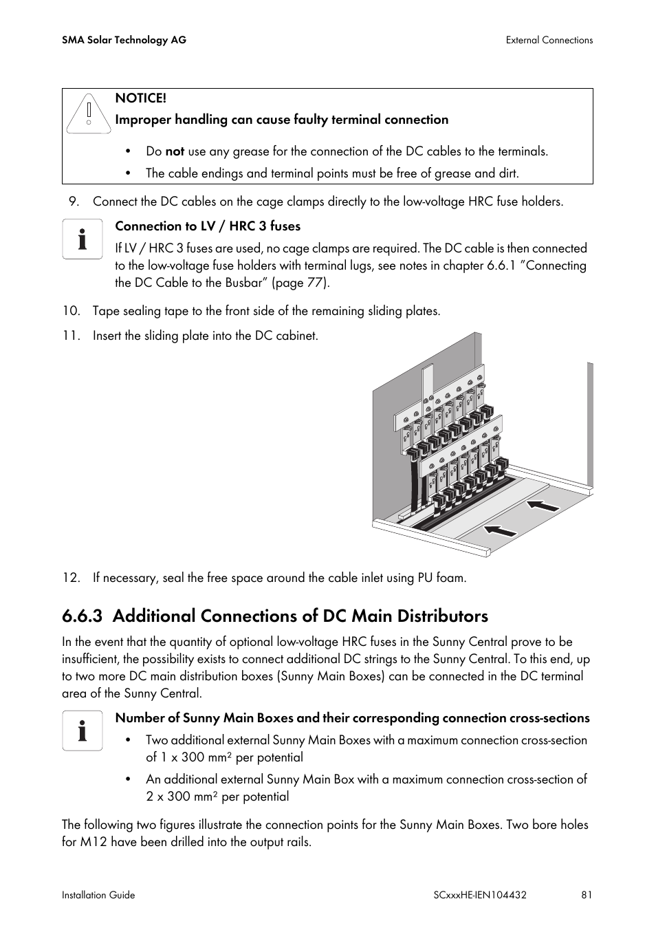 3 additional connections of dc main distributors, Additional connections of dc main distributors | SMA SC 400HE Installation User Manual | Page 81 / 108