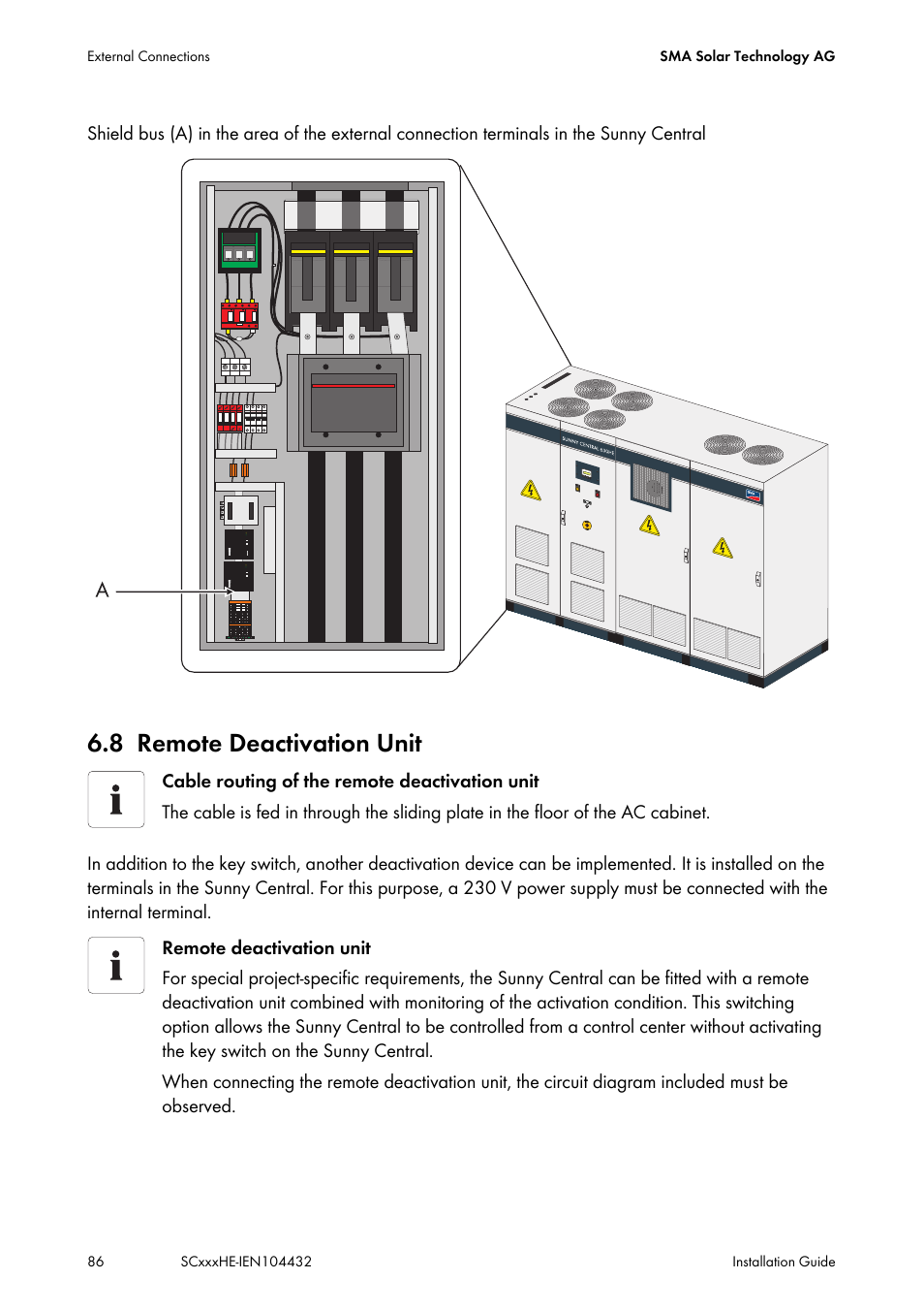 8 remote deactivation unit, Remote deactivation unit | SMA SC 400HE Installation User Manual | Page 86 / 108