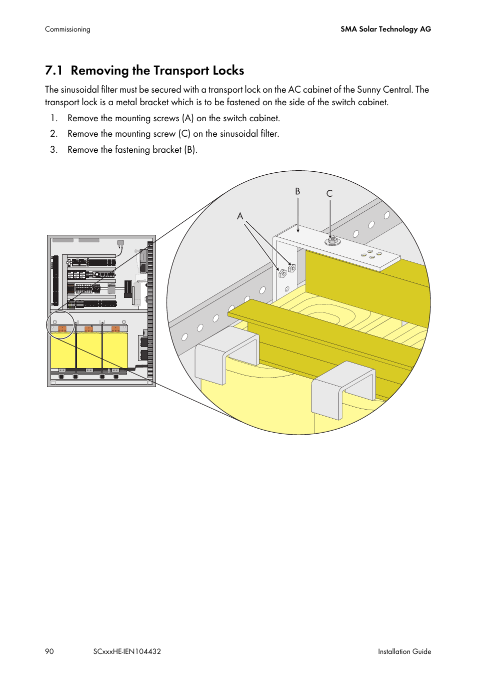 1 removing the transport locks, Removing the transport locks | SMA SC 400HE Installation User Manual | Page 90 / 108