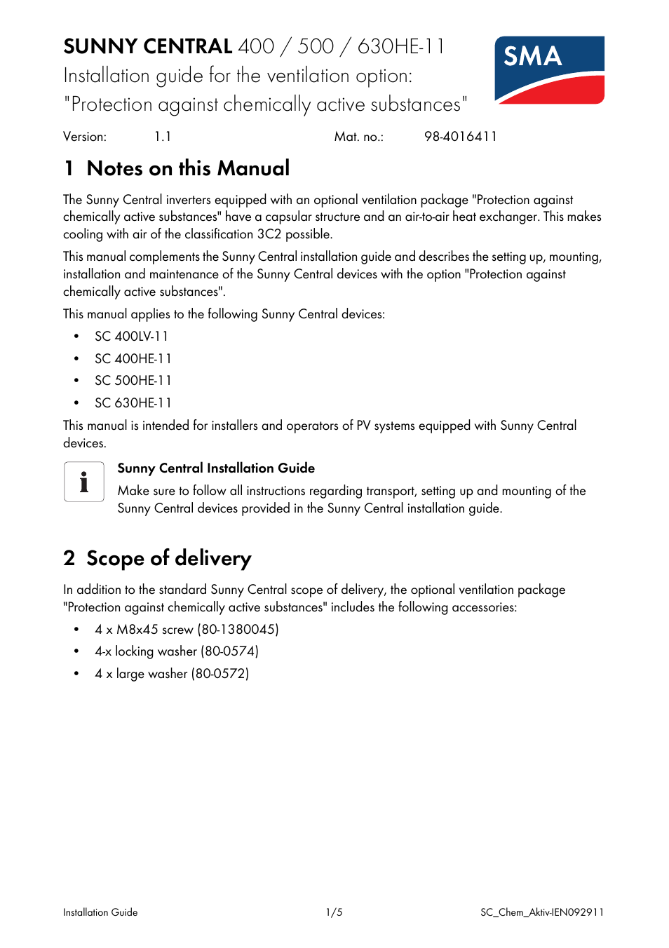 SMA SC 630HE-11 User Manual | 5 pages