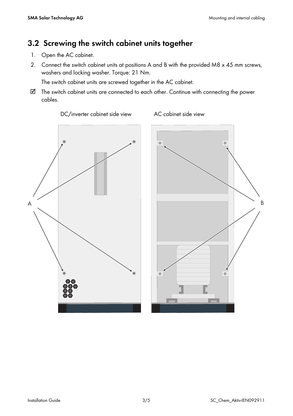2 screwing the switch cabinet units together | SMA SC 630HE-11 User Manual | Page 3 / 5
