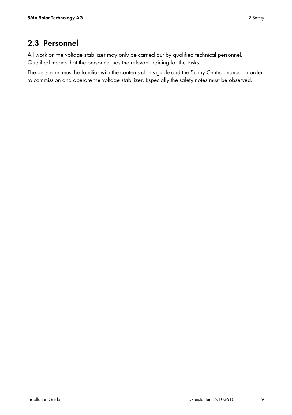 3 personnel, Personnel | SMA VOLTAGE STABILIZER User Manual | Page 9 / 28