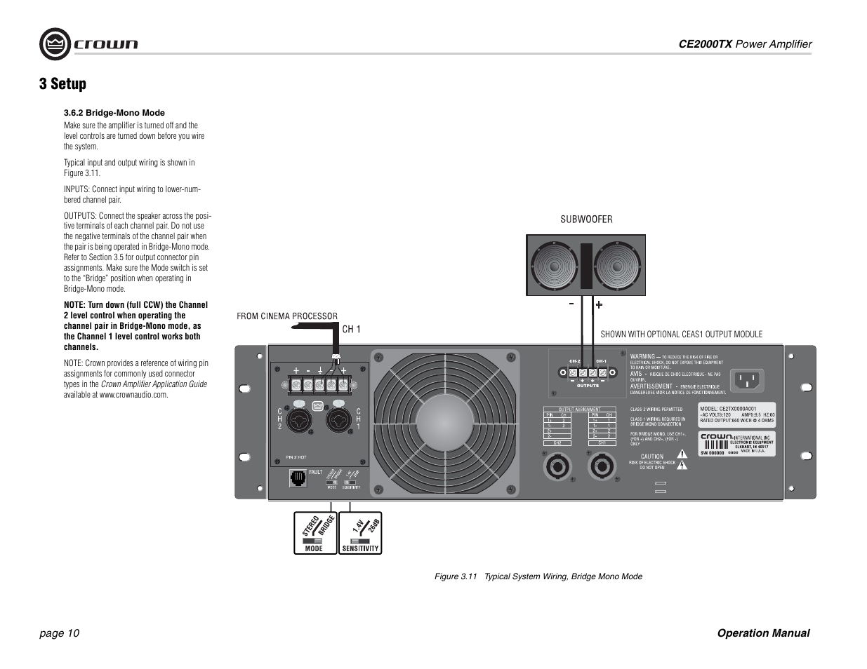3 setup | Crown Audio CE2000TX User Manual | Page 10 / 28