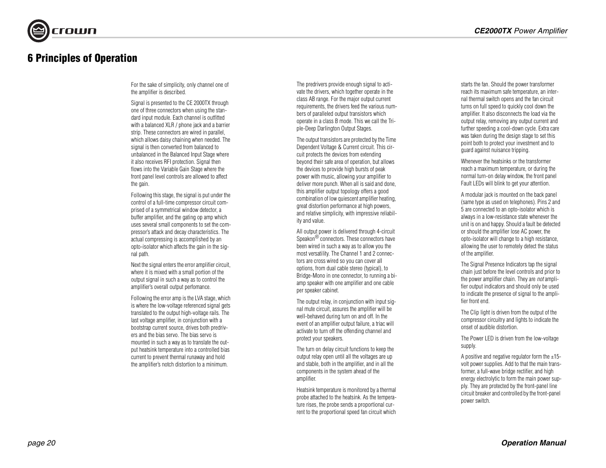 6 principles of operation | Crown Audio CE2000TX User Manual | Page 20 / 28