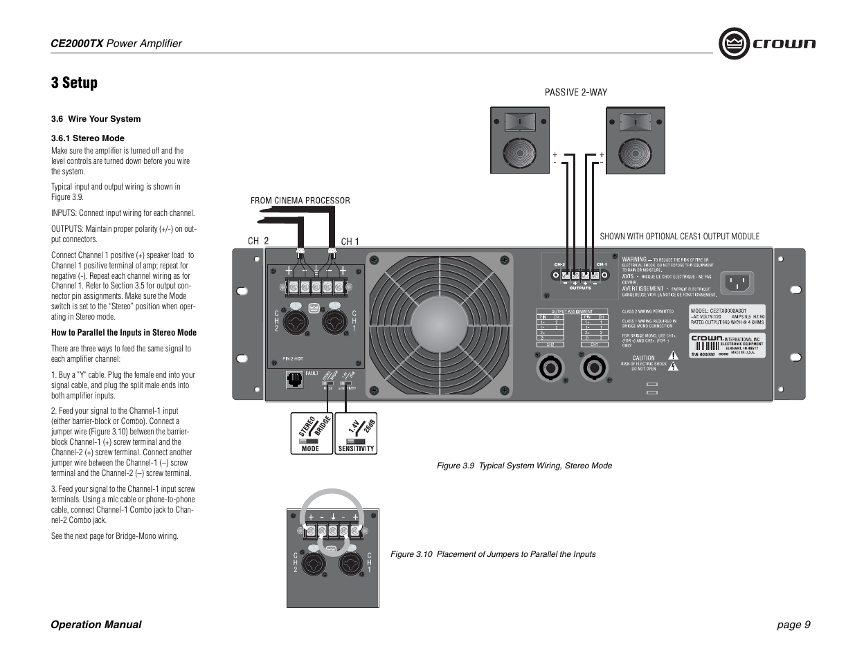 3 setup | Crown Audio CE2000TX User Manual | Page 9 / 28