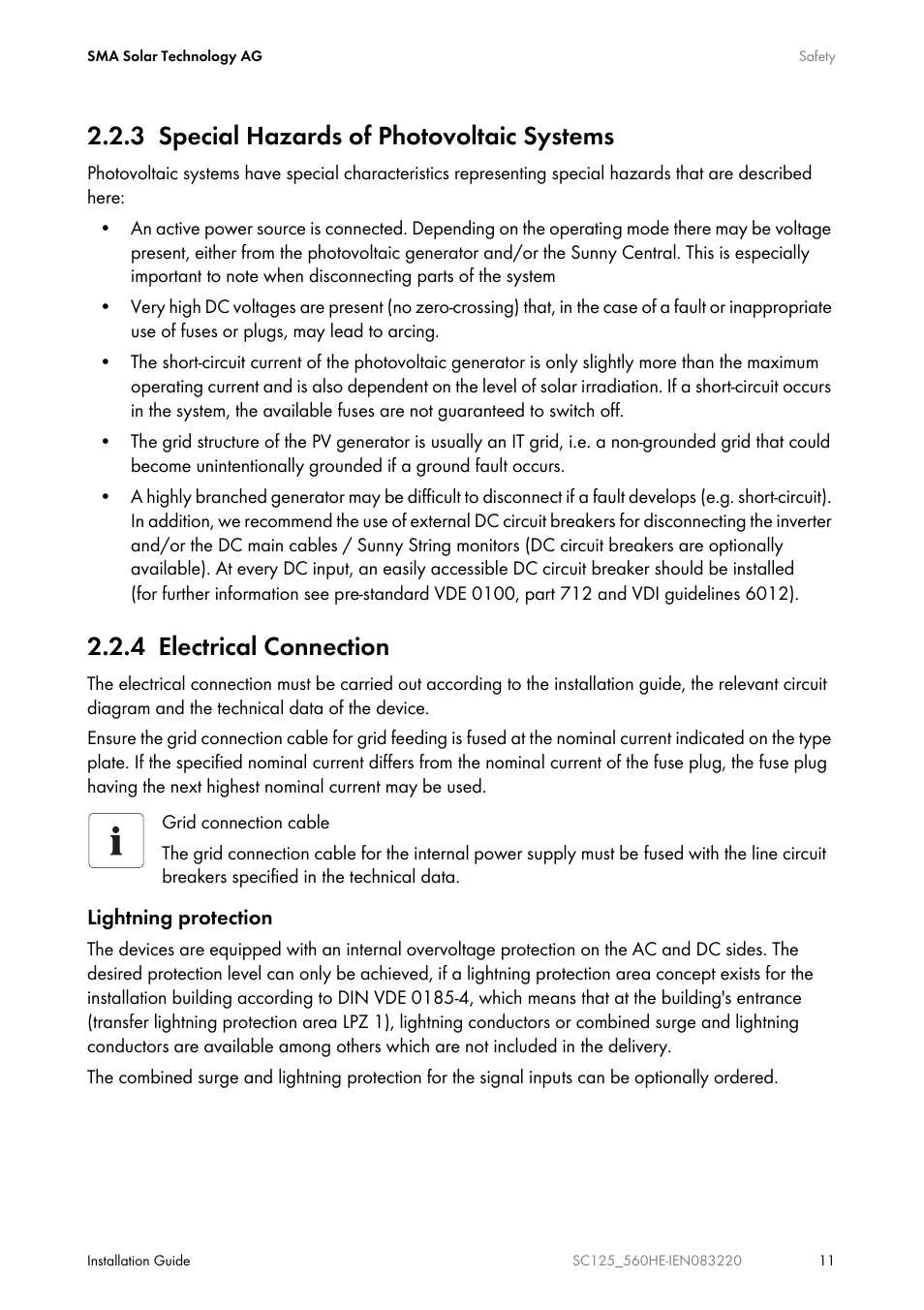 3 special hazards of photovoltaic systems, 4 electrical connection | SMA SC 100LV-560HE User Manual | Page 11 / 92