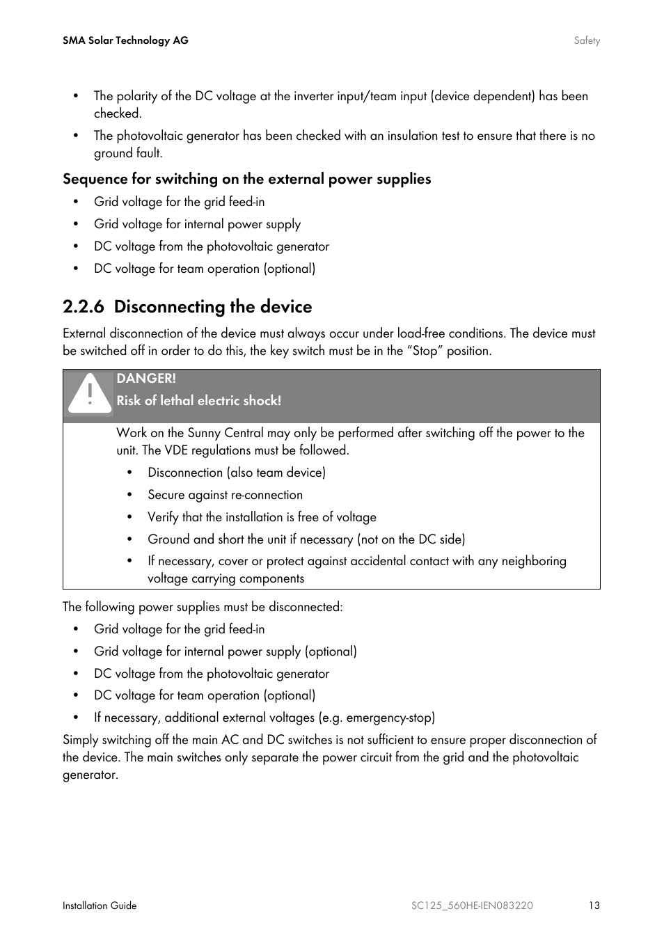 6 disconnecting the device | SMA SC 100LV-560HE User Manual | Page 13 / 92