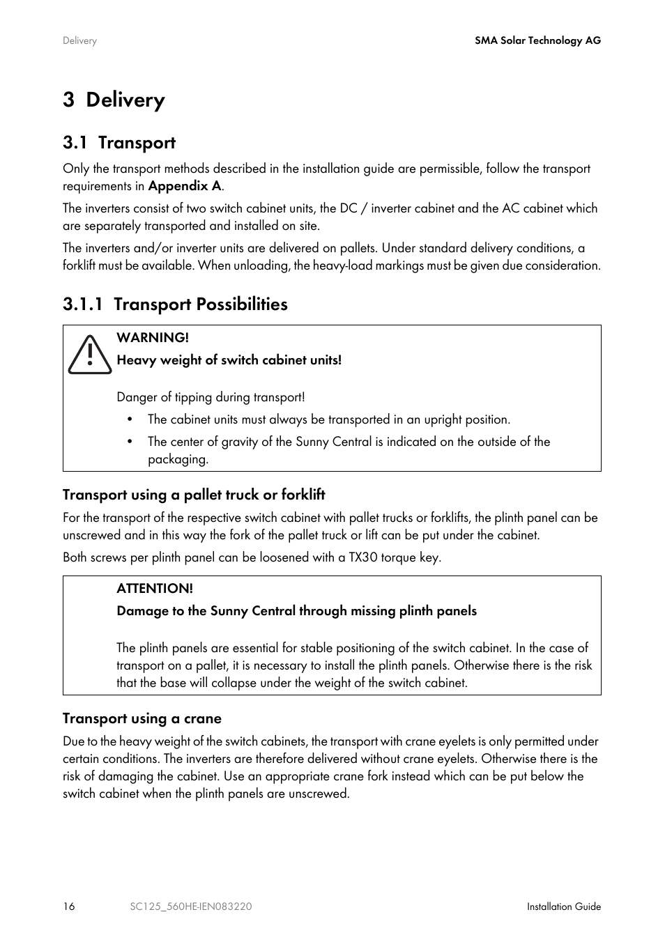 3 delivery, 1 transport, 1 transport possibilities | SMA SC 100LV-560HE User Manual | Page 16 / 92