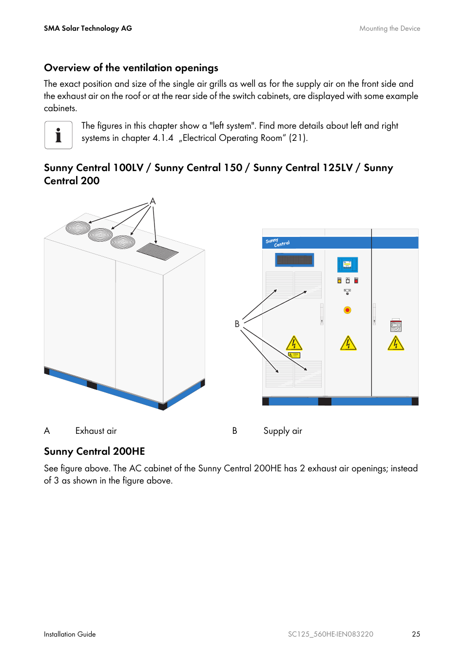 Overview of the ventilation openings | SMA SC 100LV-560HE User Manual | Page 25 / 92