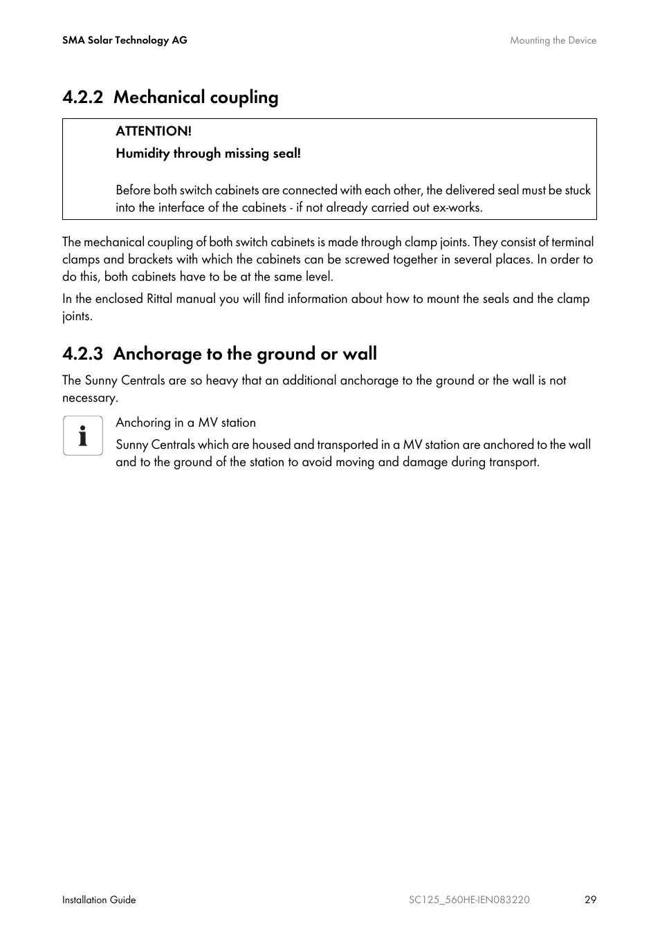2 mechanical coupling, 3 anchorage to the ground or wall | SMA SC 100LV-560HE User Manual | Page 29 / 92