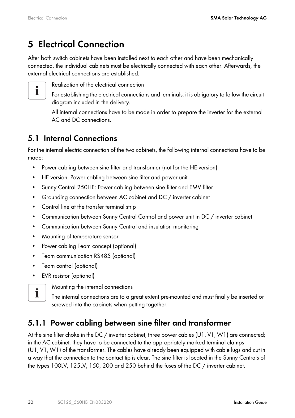 5 electrical connection, 1 internal connections | SMA SC 100LV-560HE User Manual | Page 30 / 92