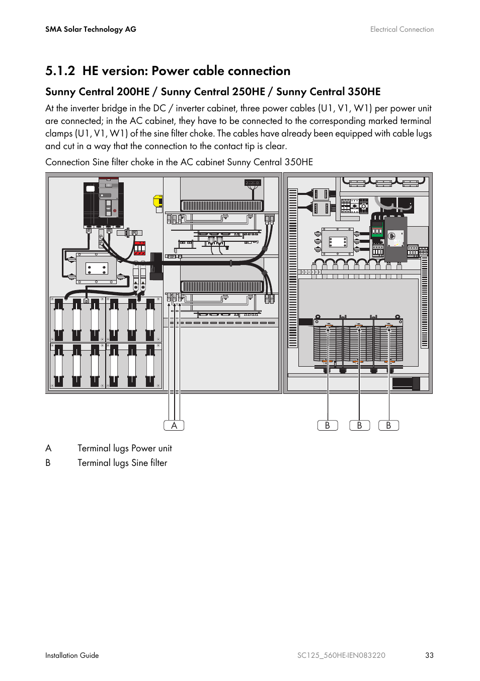 2 he version: power cable connection, Ab b b | SMA SC 100LV-560HE User Manual | Page 33 / 92