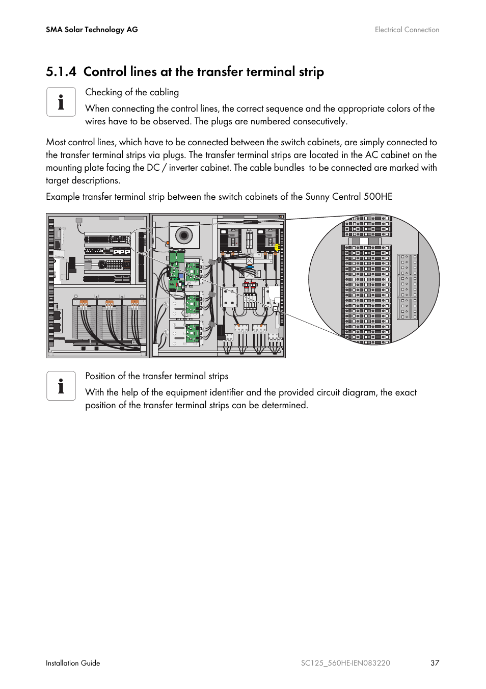4 control lines at the transfer terminal strip | SMA SC 100LV-560HE User Manual | Page 37 / 92