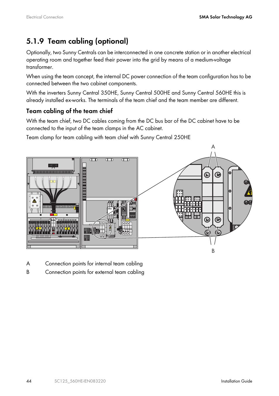 9 team cabling (optional), Team cabling of the team chief | SMA SC 100LV-560HE User Manual | Page 44 / 92