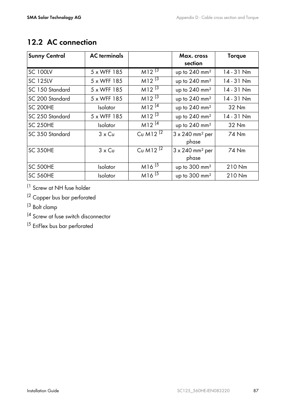 2 ac connection | SMA SC 100LV-560HE User Manual | Page 87 / 92